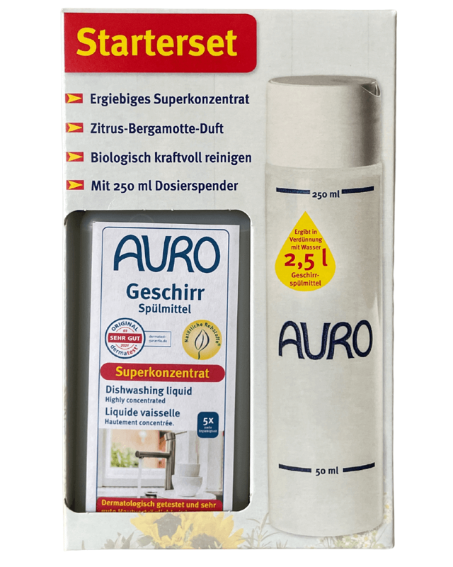 AURO set eko prostriedok na umývanie riadu s dávkovačom